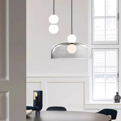 Nordic Glass Chandelier Double Balls Pendant Light Suspension Hanging Lamp for Kitchen Dining Room - vue 5 sur 8