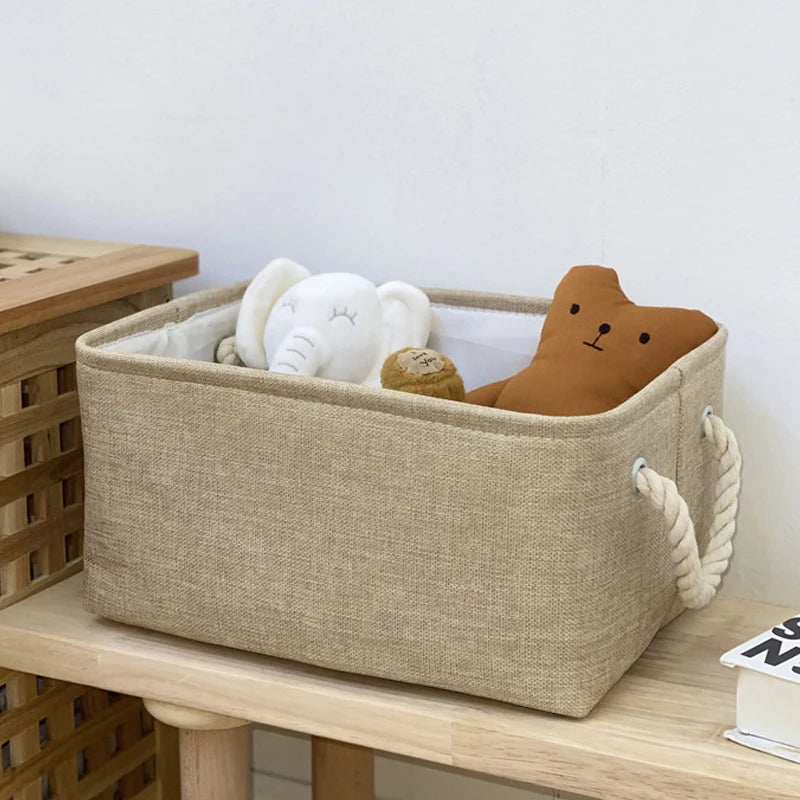 boîte de rangement en lin pour vêtements et jouets divers - vue 8 sur 12