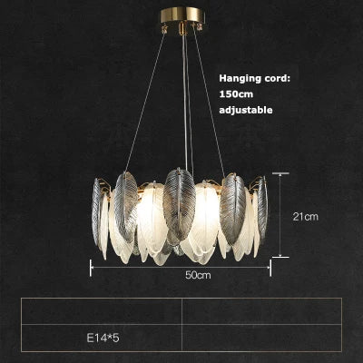 lustre suspendu led art déco avec plumes blanches et grises - vue 11 sur 17