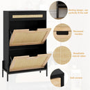 Natural Rattan Storage Cabinet with 2 Flip Door 1 Drawer Freestanding Entrance Shoe Cabinet, Modern Narrow Entry Way Cabinet