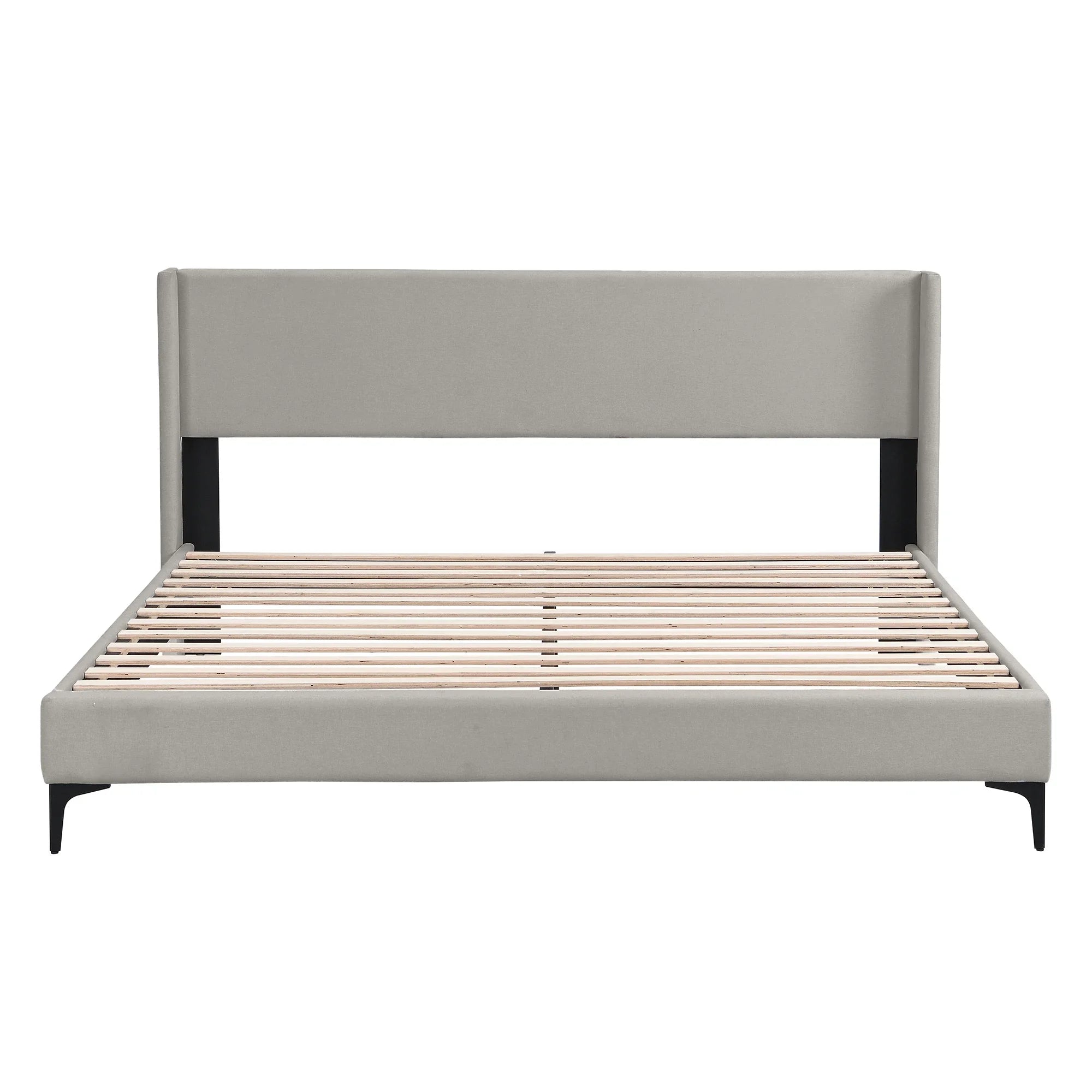 VSOGA Upholstered Bed, Double Bed, Bed With Slatted Frame, High Headboard, Upholstered Headboard, 180 X 200cm, Linen, Grey