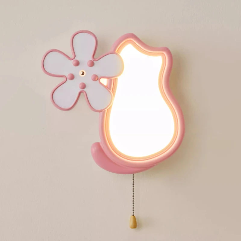 applique murale mignonne avec chat et fleur pour enfant - vue 7 sur 9