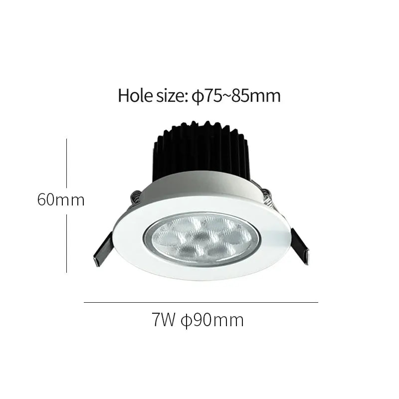 Embedded mini spotlight with driver kit, LED ceiling light, indoor downlight, 7W, 110V, 220V, 75mm~85mm hole - vue 6 sur 6