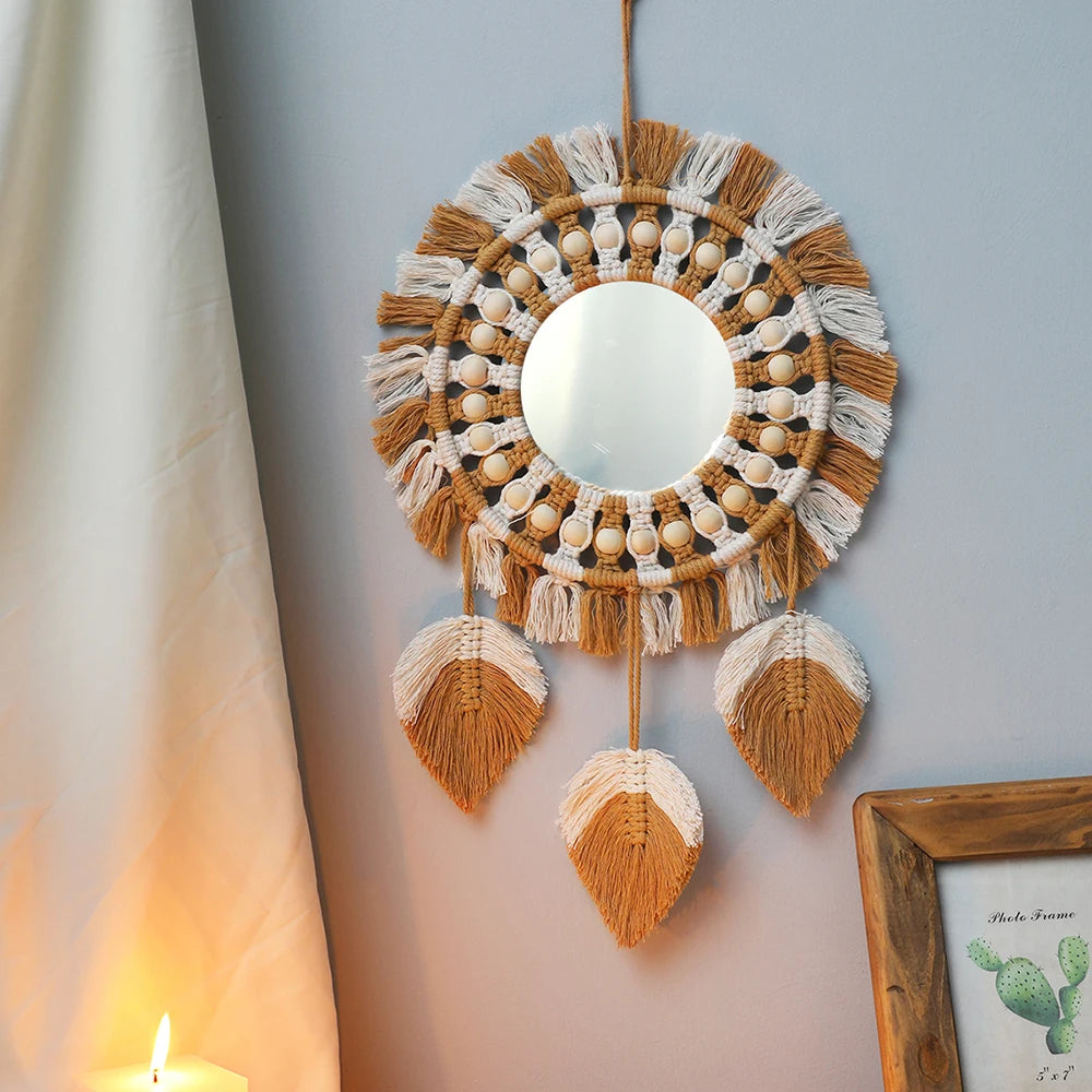 miroir mural en macramé style bohème pour décoration intérieure - vue 9 sur 14