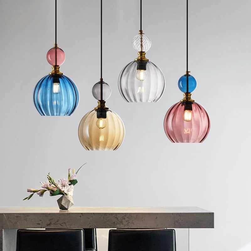 LED moderne couleur nordique bonbons suspension lumières pour chambre chambre d'enfants simple tête verre lampes suspendues luminaires de décoration intérieure - vue 2 sur 14