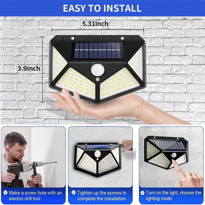 applique solaire extérieure étanche avec capteur de mouvement 100 led