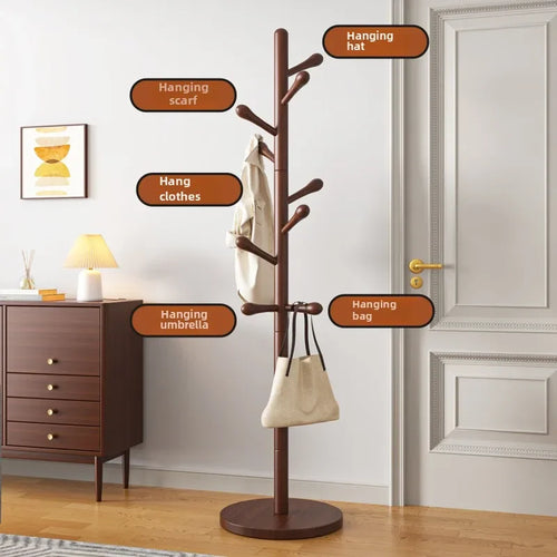 Solid Wood Clothes Hanger, Floor Standing Rack, Household Clothes Rack, Vertical Clothes Pole, Bedroom Rack Coat Rack Stand - vue 5 sur 8