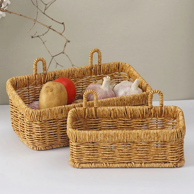 panier en osier mural organisateur de rangement tissé pour légumes - vue 5 sur 16