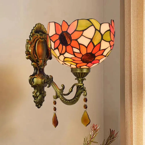 applique murale fleurs turques abat-jour baroque en verre décoratif - vue 3 sur 17
