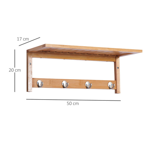 HOMCOM Wall hanger bamboo 4 hooks rack Wall towel rack 50x16x17.5cm - vue 4 sur 7