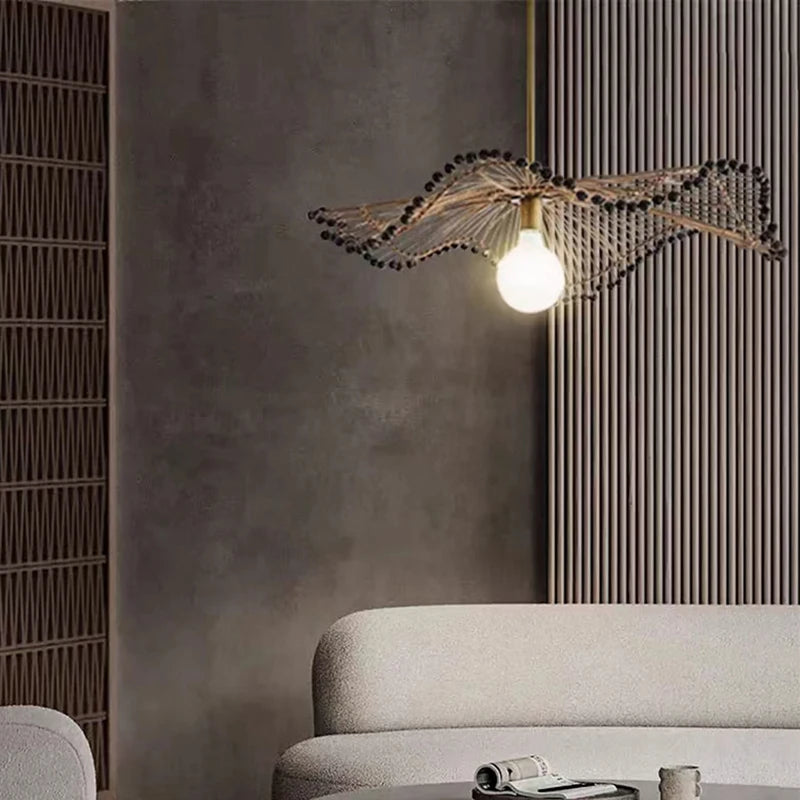 lustre art déco en corde de chanvre tissée pour intérieur moderne - vue 3 sur 7