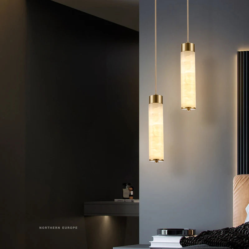 suspension LED en marbre et laiton avec cordon réglable nordique - vue 2 sur 10