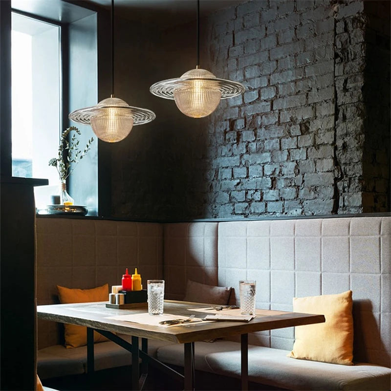 lustre moderne en verre style nordique soucoupe volante led - vue 4 sur 10