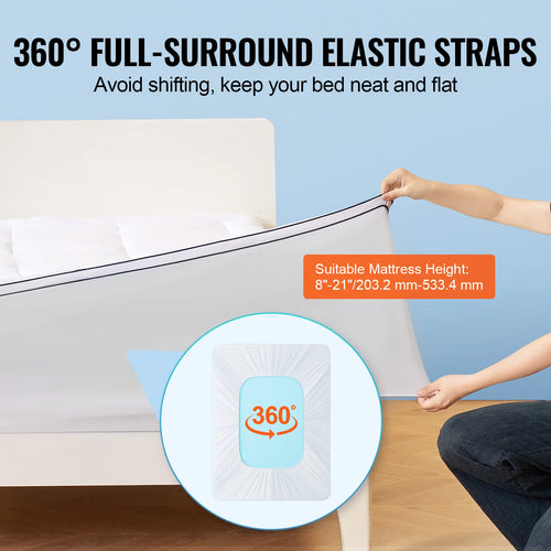 VEVOR Mattress Topper 1" Thickness Fiber Fill Pad with Detachable & Washable Layer, Detachable Bedside Pocket for Holding Items - vue 7 sur 7
