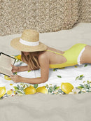 Serviette de plage microfibre citron motif floral été
