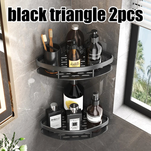 étagère d'angle murale porte-serviettes et porte-shampoing sans perçage - vue 12 sur 18