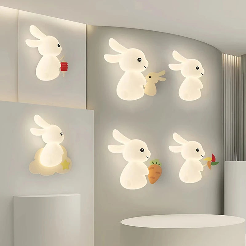 applique murale enfant motif lapin carotte nuage lumière - vue 2 sur 12