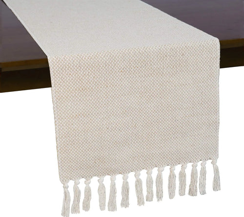 Chemin de table en lin brodé rustique beige - vue 3 sur 7