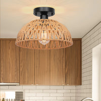 Vintage industrial rattan and hemp rope ceiling light