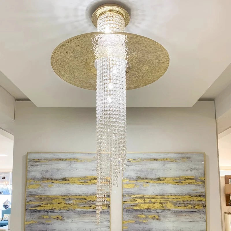 lustre long en cristal moderne pour villa de luxe - vue 4 sur 8