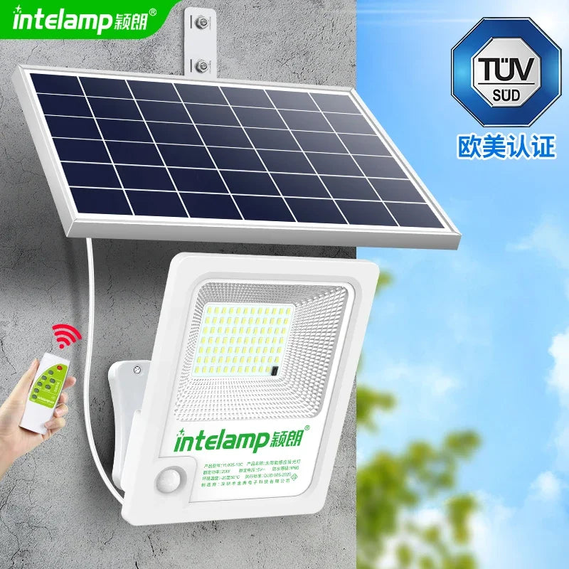 INTELAMP Solar Motion Sensor Floodlight with Remote Control, High Brightness 2500lm, 18000mAh, Suitable for Various Scenarios - vue 2 sur 7