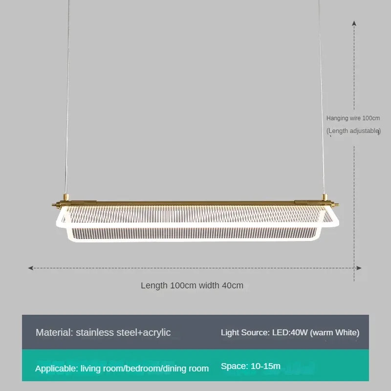 lustre rectangulaire réglable en acrylique pour éclairage créatif