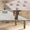 Beige Bench for Dining Room Table, Upholstered Vanity Stool Piano Bench Makeup Stool with Rustic Wood Vanity Stool Foot Rest