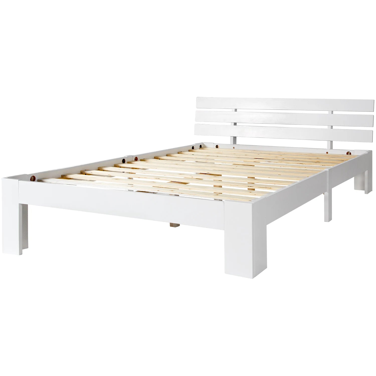EU STOCK Wooden bed Double bed, headboard, slatted grille -200 x 140cm solid wood FSC Solid wood double bed - vue 3 sur 7