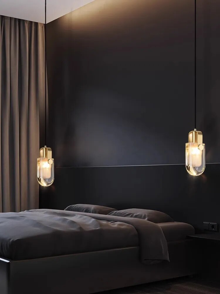 suspension luminaire cuir led verre lustre - vue 2 sur 30