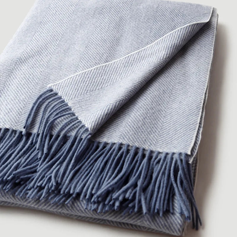 plaid laine douce rayures twill pompons voyage maison - vue 7 sur 7