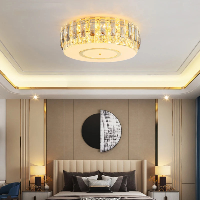 lustre led dimmable en verre cristal rond argent moderne - vue 5 sur 11