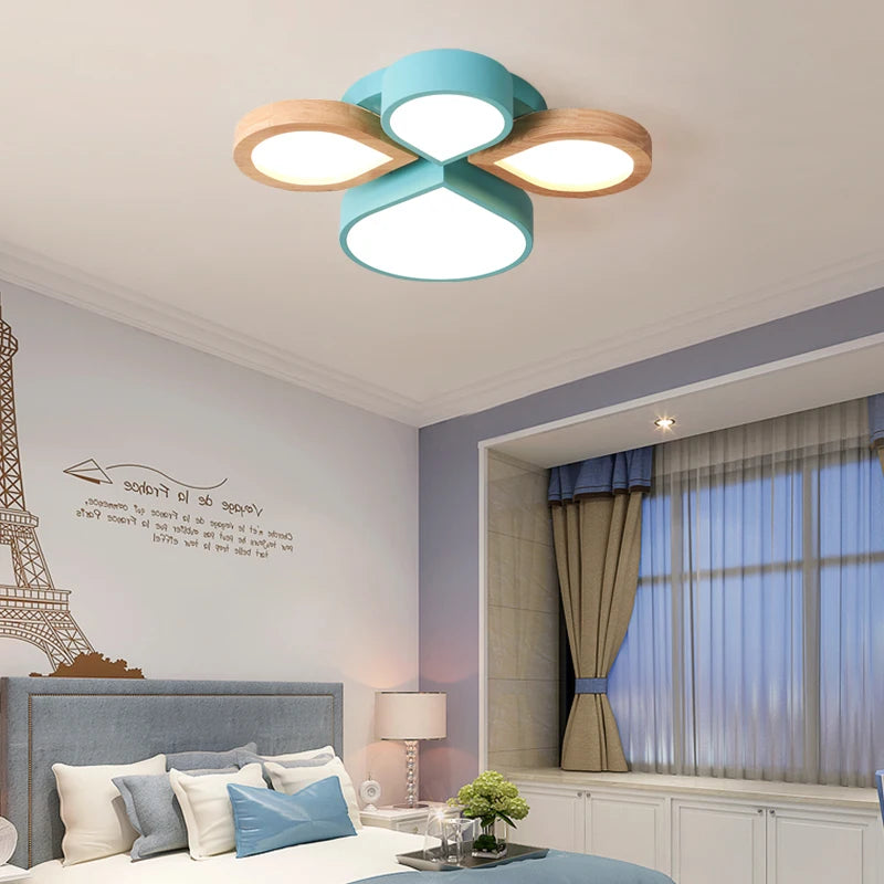 lustre nordique romantique en bois art créatif led moderne - vue 5 sur 8