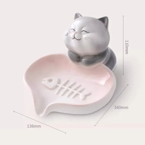 Ceramic Soap Holder for Household Desktop Decoration, Creative Cat Soap Box, Bathroom Drain, Cute Cartoon Storage Shelf