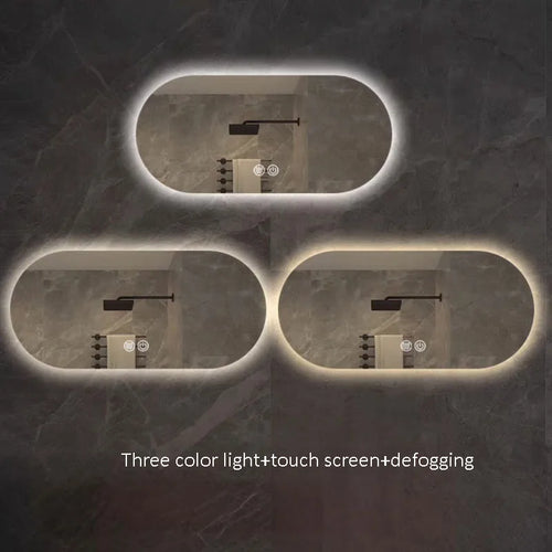 miroir intelligent elliptique lumineux anti-buée trois couleurs mural - vue 10 sur 18