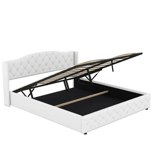 VSOGA 180 X 200CM Multifunctional Flat Bed with Hydraulic Storage, White - vue 4 sur 8