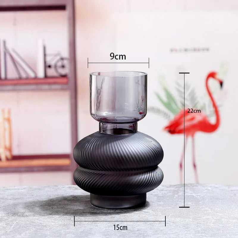 vase en verre dépoli à rayures pour décoration florale et hydroponique - vue 10 sur 12