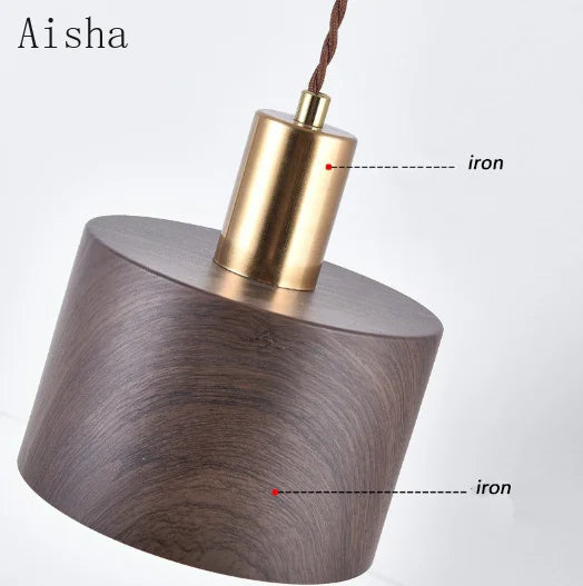 lampe de chevet japonaise wabi-sabi en fer et bois de noyer - vue 6 sur 10