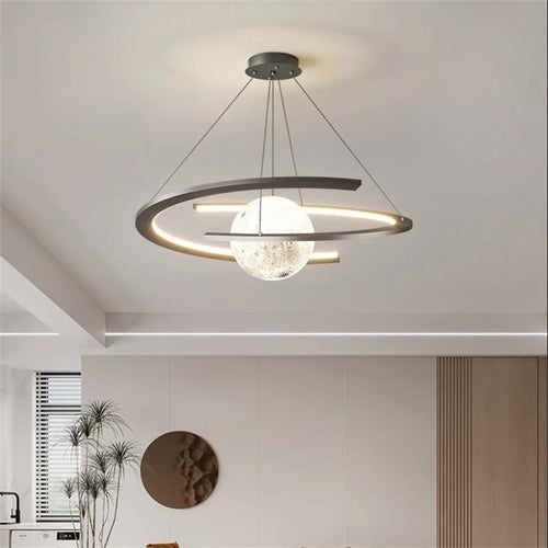 Double semicircle LED pendant light nordic minimalist living room style - vue 4 sur 8