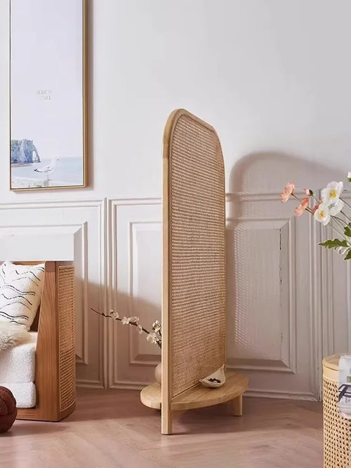 solid wood rattan screen, living room, retro entryway, shelf, partition, homestay, mobile seat screen - vue 5 sur 6