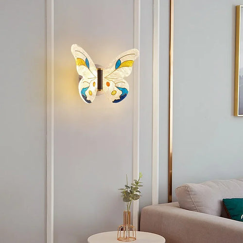 Multicolour butterfly Tiffany glass wall light for children - vue 3 sur 10