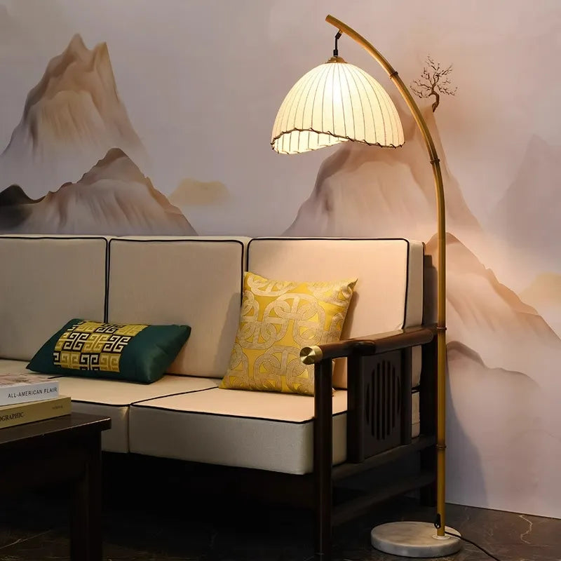Wabi Sabi toile abat-jour lampadaire LED nordique bambou Design métal lampadaire nordique minimalisme salon Lustre lampe