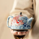 Théière chinoise porcelaine décor sous couverte infuseur artisanal