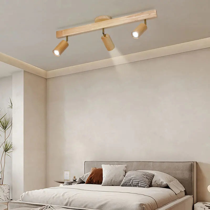Plafonnier LED moderne en bois pour allée chambre vestiaire toilette magasin couloir luminaire sur rail Long lustre avec projecteur - vue 5 sur 15