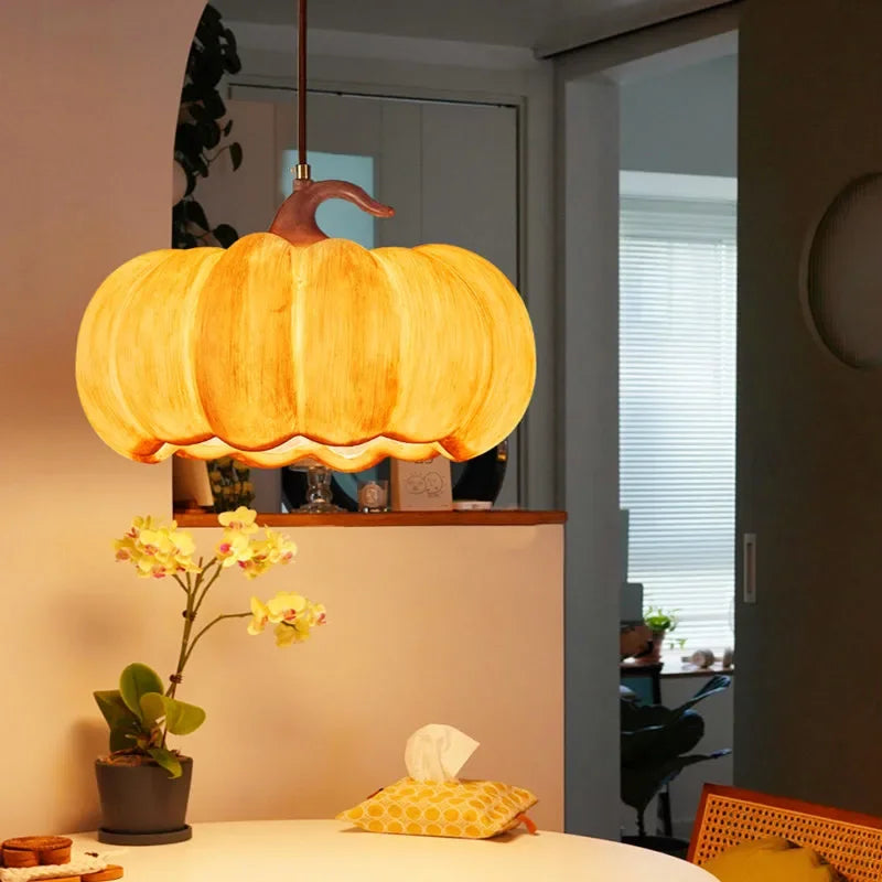 Designer Restaurant Island LED Chandelier Retro Resin Pumpkin Lamp Bedroom Wabi Sabi Pendant Lamps Home Decoration Light Fixture - vue 3 sur 18