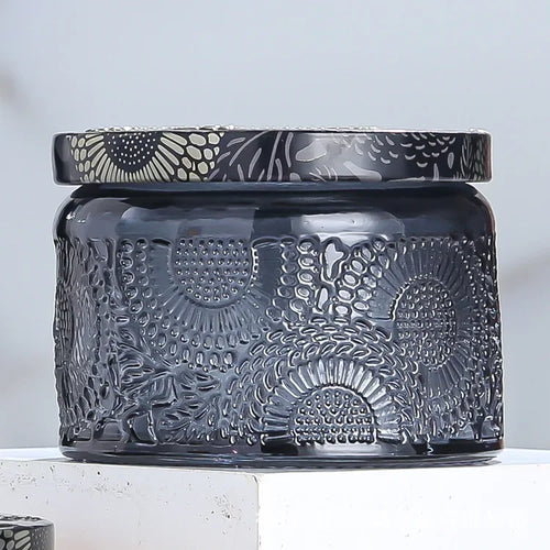 pot à bougie en relief en verre avec couvercle pour aromathérapie - vue 10 sur 13