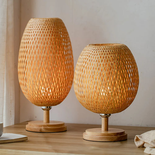 Lampe de Table rétro en rotin et bambou tissée à la main - vue 4 sur 8