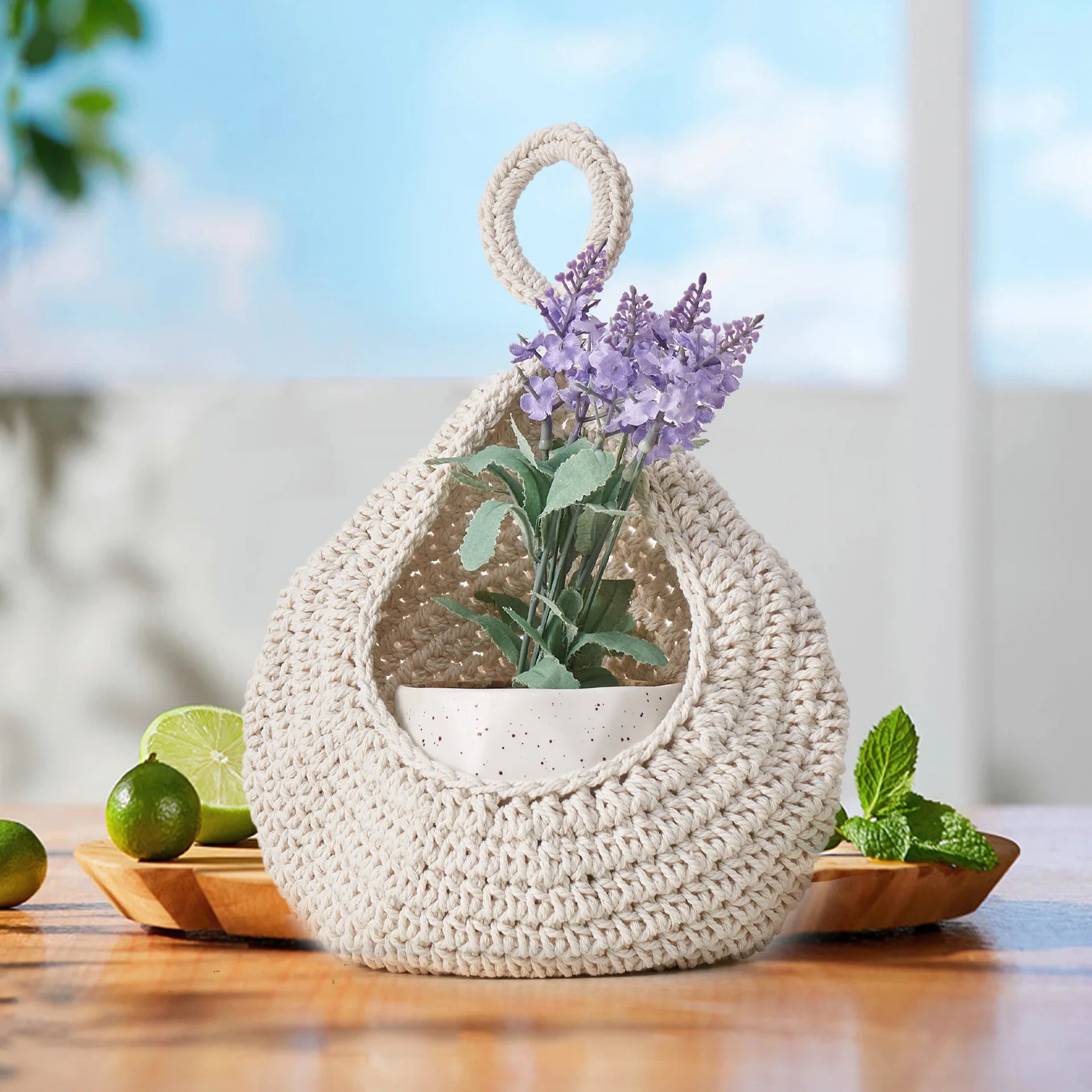 panier de rangement en coton tissé forme goutte pour fruits et légumes - vue 7 sur 9