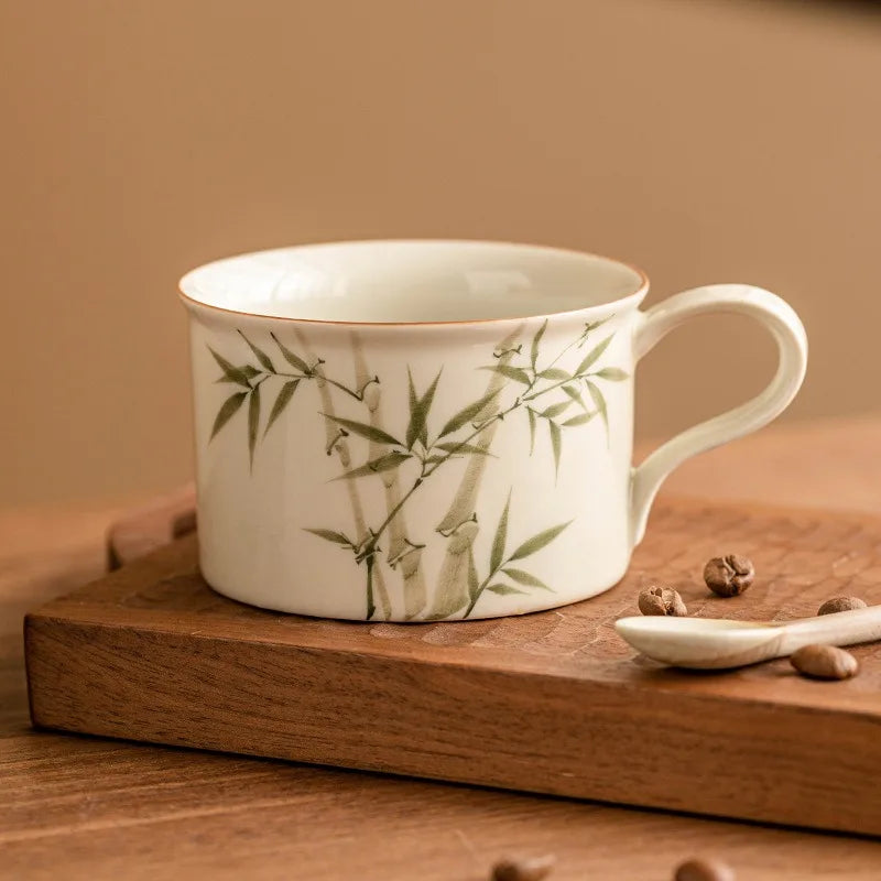 Mug en porcelaine style chinois fleuri avec cuillère - vue 5 sur 7
