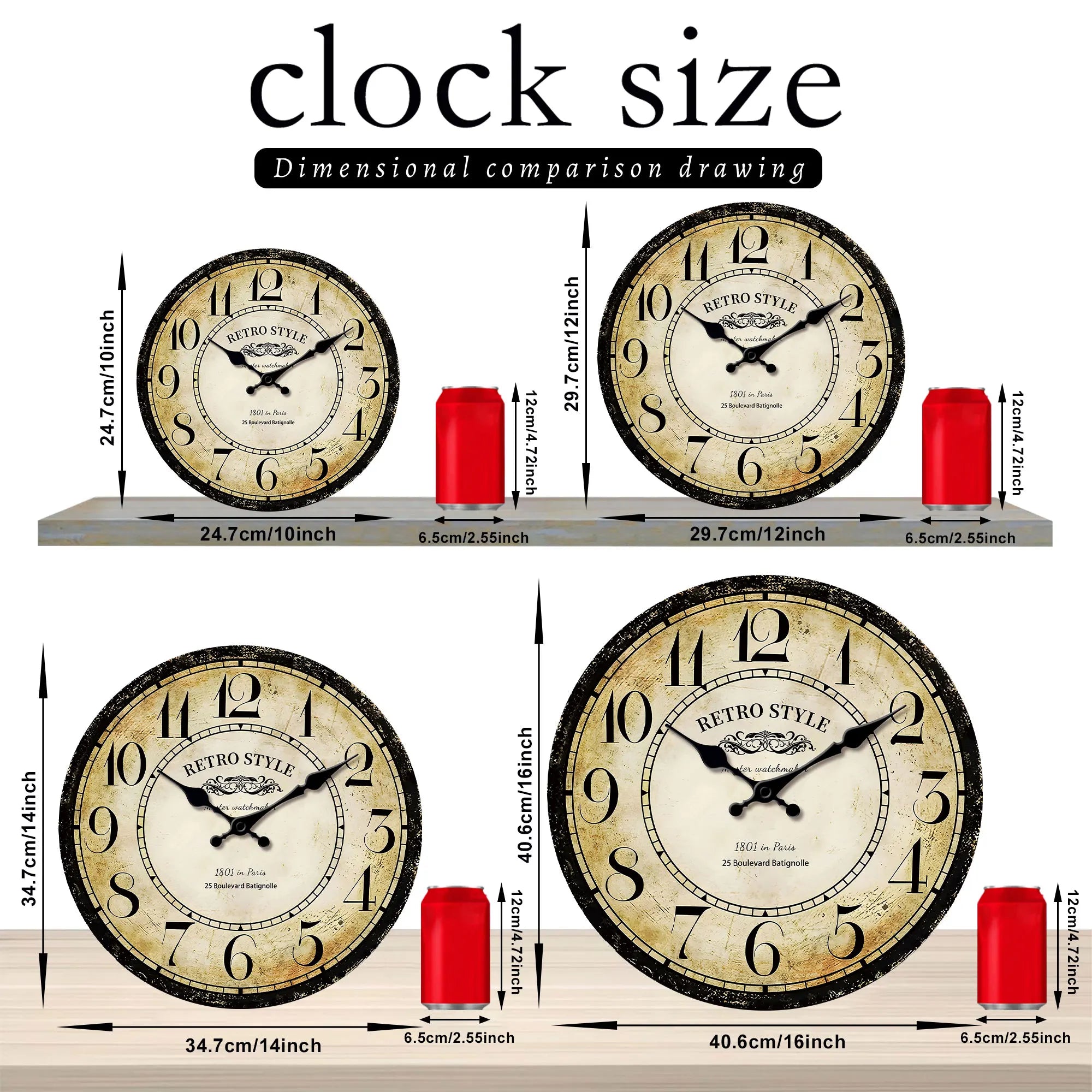 1pc retro wooden wall clock, wall clock designed by Paris watchmaker, non-ticking round silent clock, suitable for living room b - vue 3 sur 7