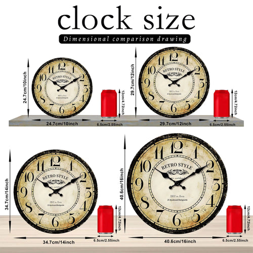 1pc retro wooden wall clock, wall clock designed by Paris watchmaker, non-ticking round silent clock, suitable for living room b - vue 4 sur 7